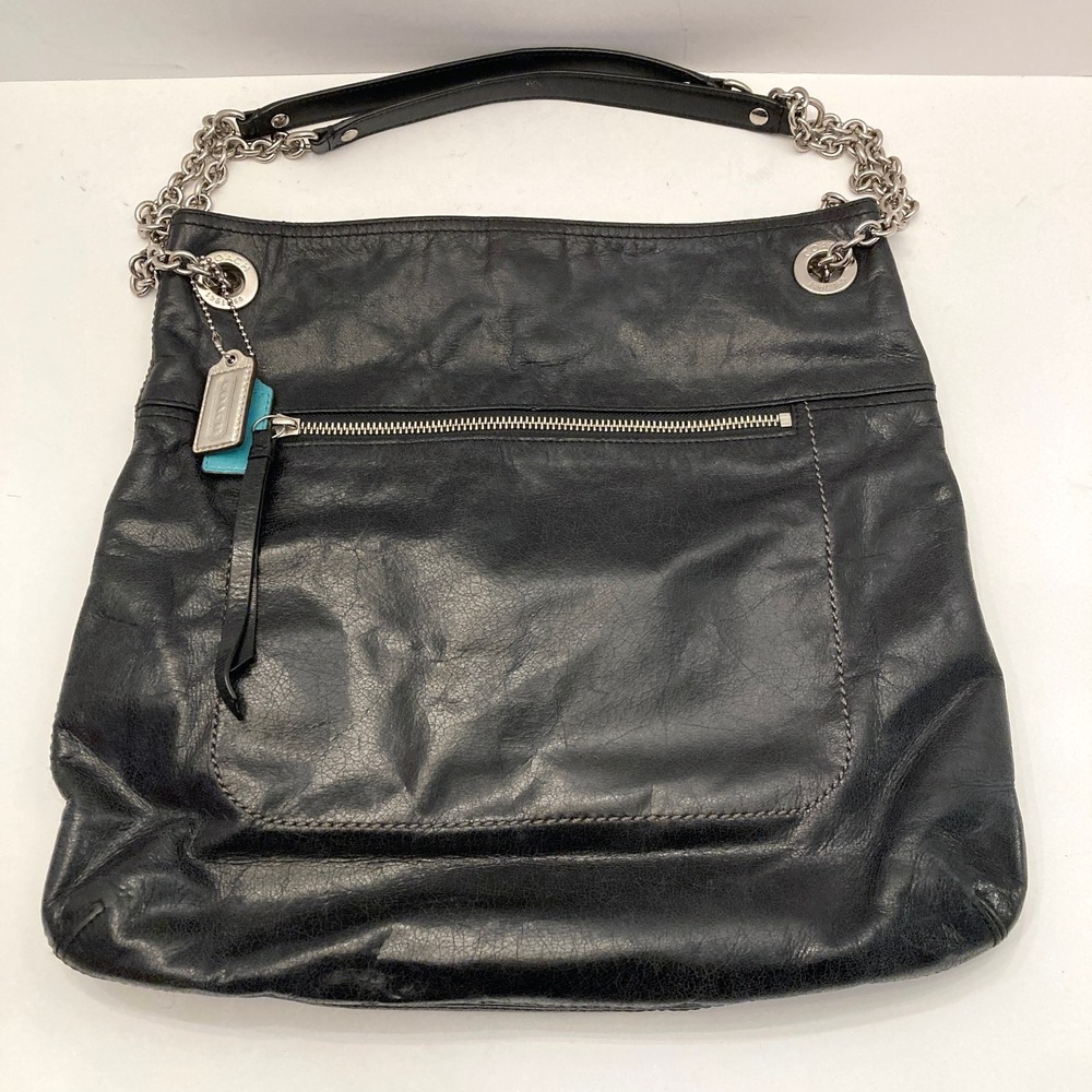 Coach Poppy Slim Tote Sliding Chain G1282-21199 Black Leather Bag Convertible